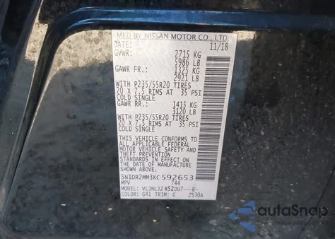 2019 Nissan Pathfinder Platinum from USA, damaged, VIN 5N1DR2MM3KC592653